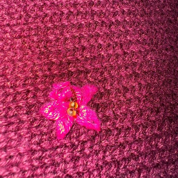 Quacker Factory Floral Embroidered Long Burgundy Cardigan Duster Cottage FLAWS - Picture 7 of 14